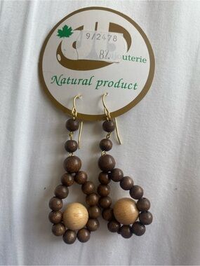 Boho Natural Wood Bead Dangle Earrings – Two-Toned Earthy Statement